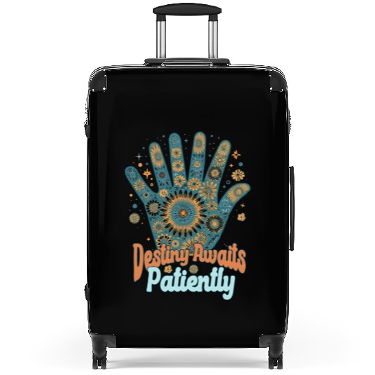 SAYING: Destiny awaits patiently, retro palm, sun Suitcases
