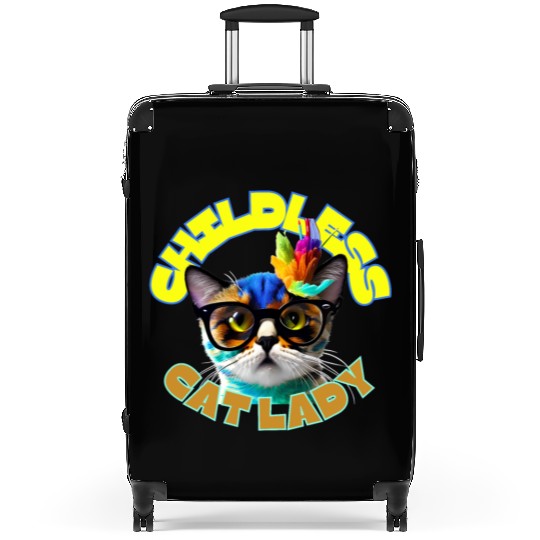Colorful Cat with Glasses - Childless Cat Lady Suitcases