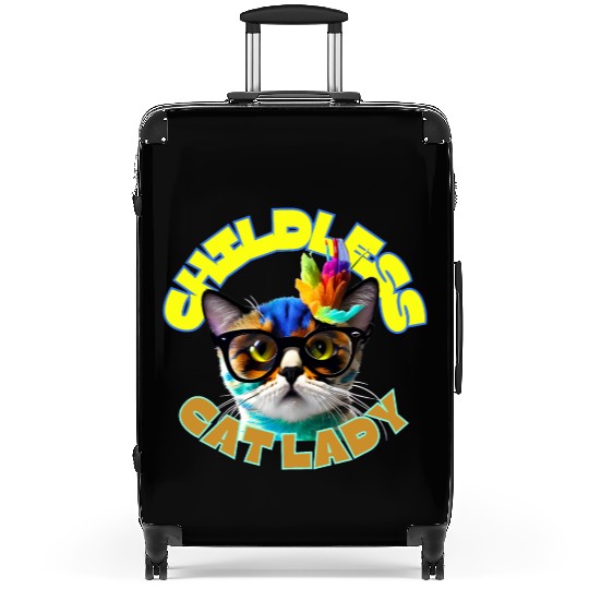 Colorful Cat with Glasses - Childless Cat Lady Suitcases