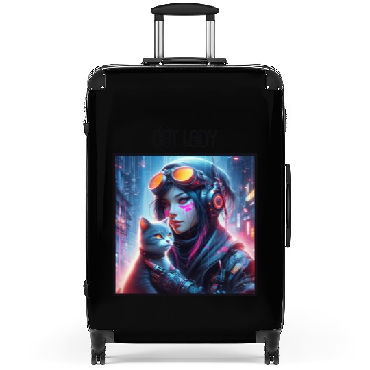 Cat Lady (Cyberpunk) Street Art v3 Suitcases