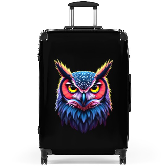 The Owl s look in neon art Suitcases