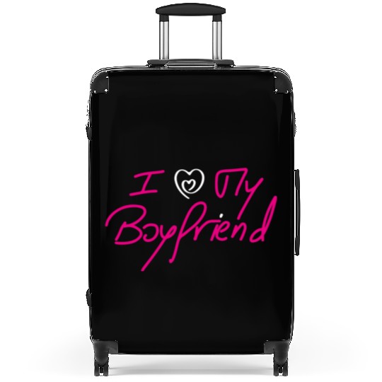 I Love My Boyfriend - Pink Design on Black Suitcases