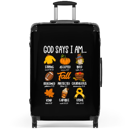 God Says I Am Fall Vibes Autumn Christian Suitcases