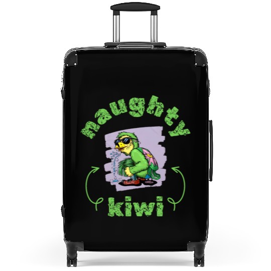 Funny naughty green kiwi bird Suitcases