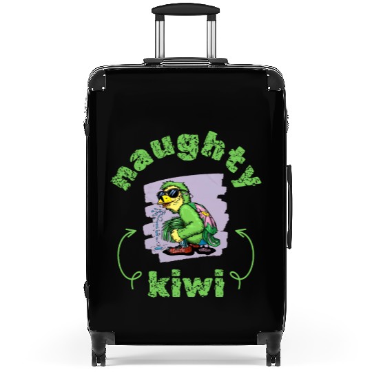 Funny naughty green kiwi bird Suitcases