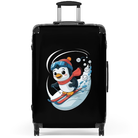 Penguin Ski Adventure with Smiling Snowflakes Suitcases