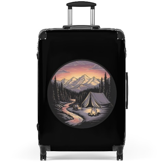 Mountain Morning: Peaceful Camping Monoline Suitcases
