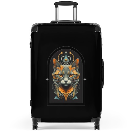 Elegant stylish black and gold cat face Suitcases