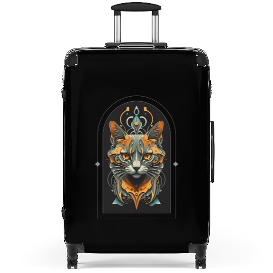 Elegant stylish black and gold cat face Suitcases