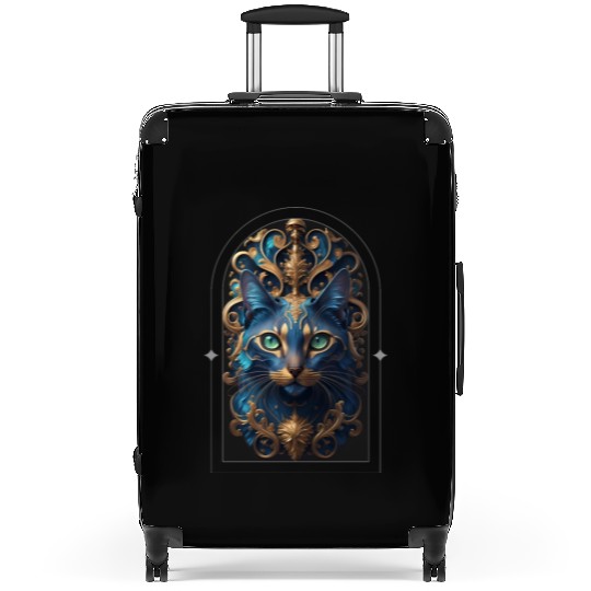 Elegant stylish blue and gold cat face Suitcases