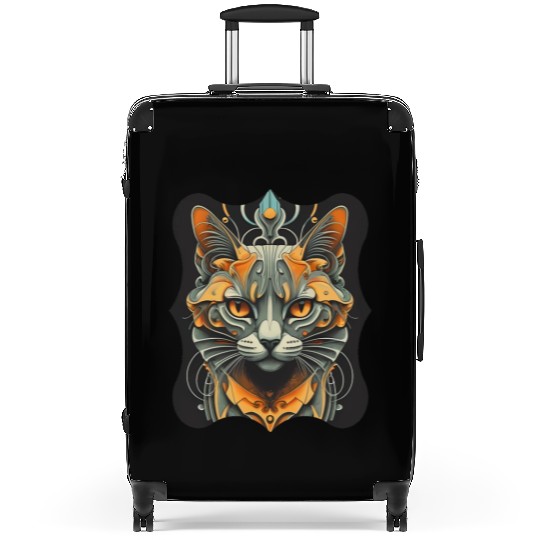 Elegant stylish black and gold cat face Suitcases