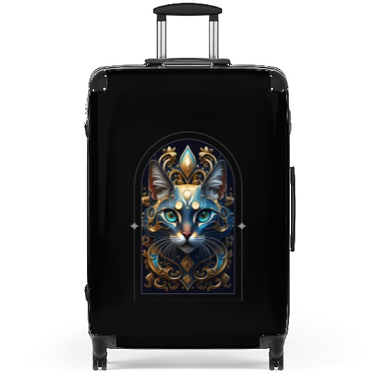 Elegant stylish blue and gold cat face Suitcases