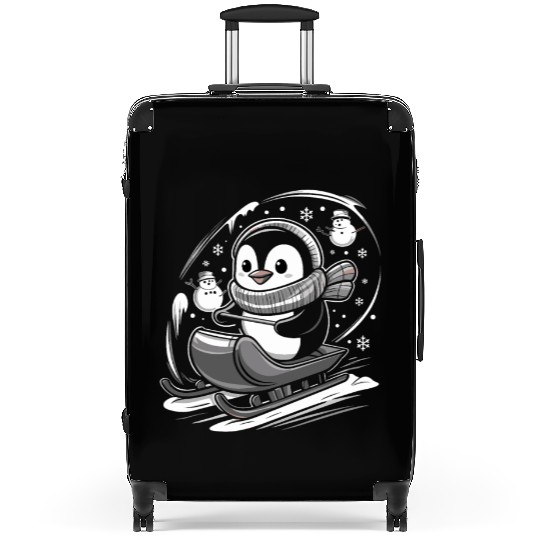 Cute Penguin Sledding With Snowmen Winter Fun Suitcases