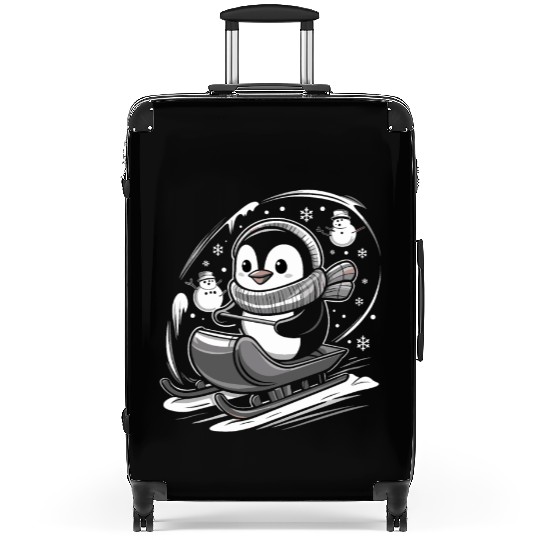 Cute Penguin Sledding With Snowmen Winter Fun Suitcases
