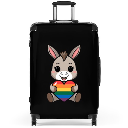 LGTBQ Cute Donkey with Rainbow Heart Suitcases