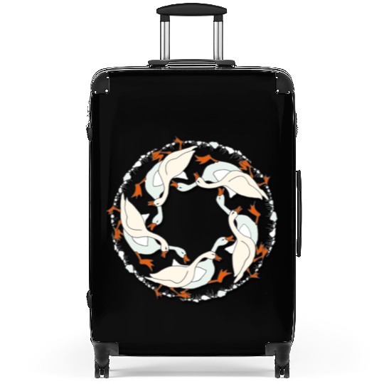 funny geese run, vintage geese run mandala Suitcases