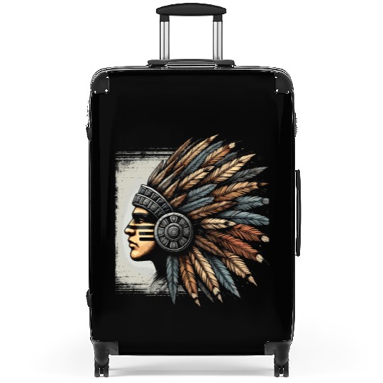 Aztec Warrior Mask with Tribal Art and Ancient Suitcases