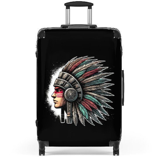 Aztec Warrior Mask with Tribal Art and Ancient Suitcases