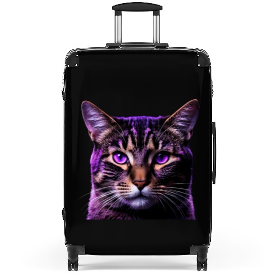 Vivid Lilac-Eyed Tabby Cat Portrait Suitcases