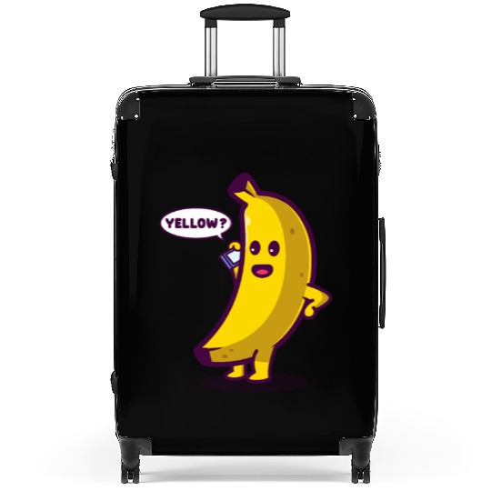 Funny yellow banana answering phone with "Yellow?" Suitcases