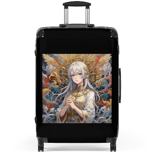 Celestial Serenity: Divine Anime Portrait Suitcases