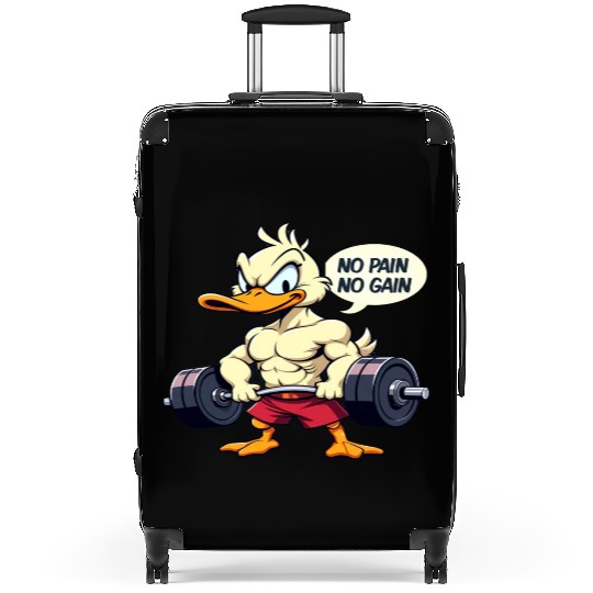 Buff Duck No Pain No Gain Gym Workout Cartoon Suitcases