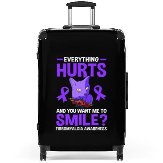Everything Hurts Cat Purple Ribbon Fibro Awareness Suitcases