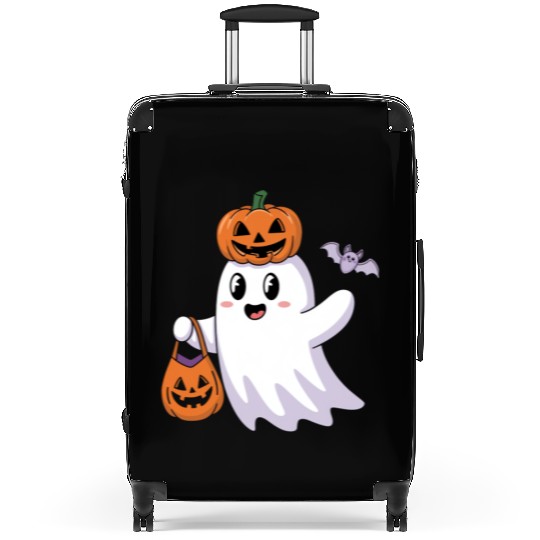 Cute Halloween Ghost with Pumpkin and Bat Suitcases