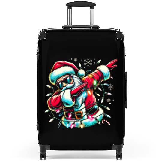 Dabbing Santa with Christmas Lights and Snowflakes Suitcases