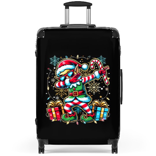 Dabbing Elf with Candy Cane and Presents Suitcases