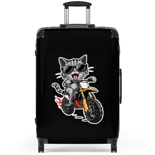 Cat Wearing Sunglasses Riding a Dirt Bike Suitcases