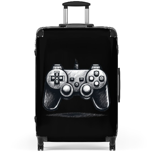 Gamer Controller Cartoon Charcoal Gaming Art Suitcases