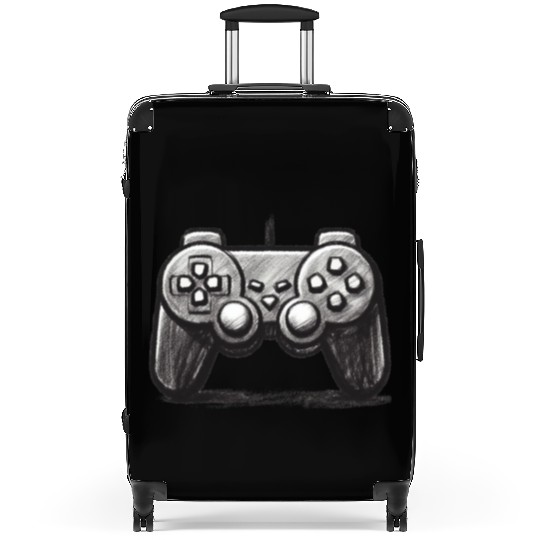 Gamer Controller Cartoon Charcoal Gaming Art 3 Suitcases