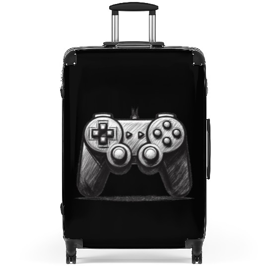 Gamer Controller Cartoon Charcoal Gaming Art 4 Suitcases