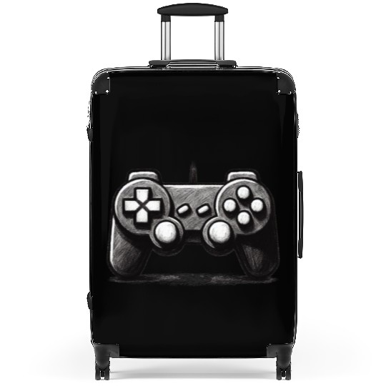 Gamer Controller Cartoon Charcoal Gaming Art 1 Suitcases