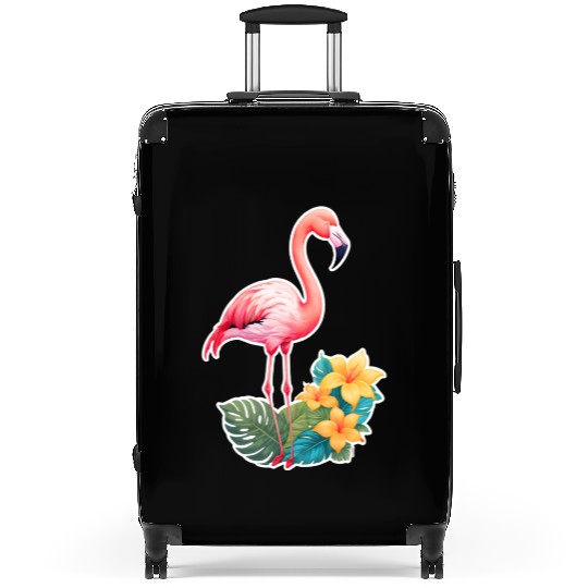 Tropical Flamingo with Floral Elegance Suitcases