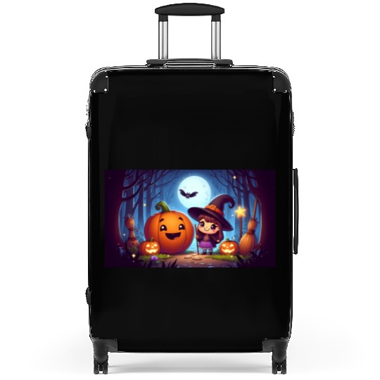 Halloween Witch and Jack-o'-Lantern Scene Suitcases