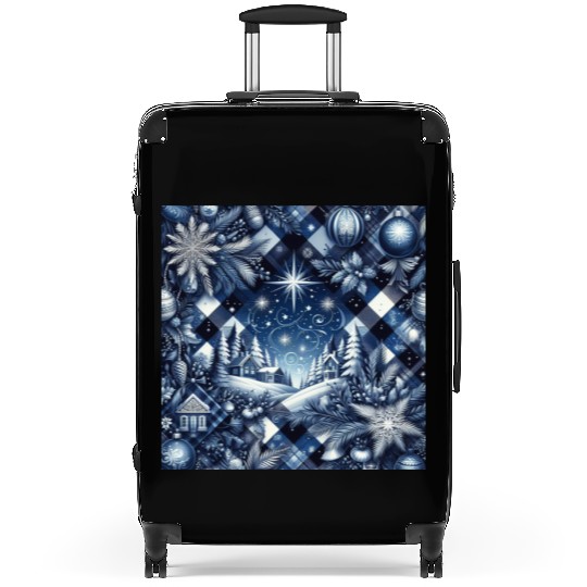flannel blue and white christmas Suitcases