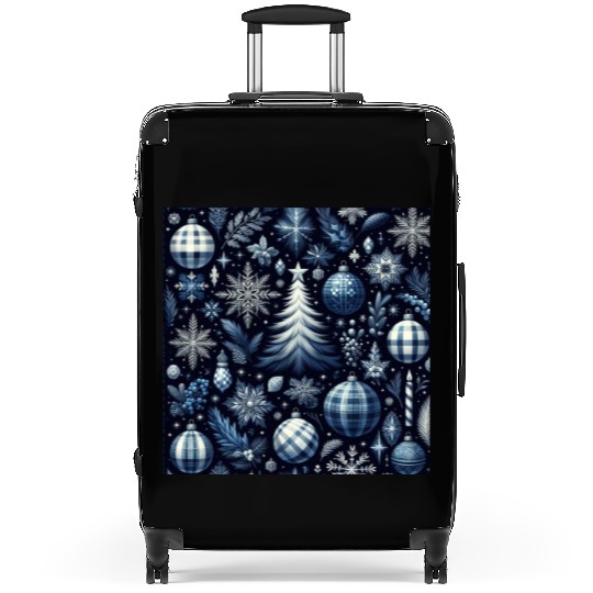 flannel blue and white christmas Suitcases