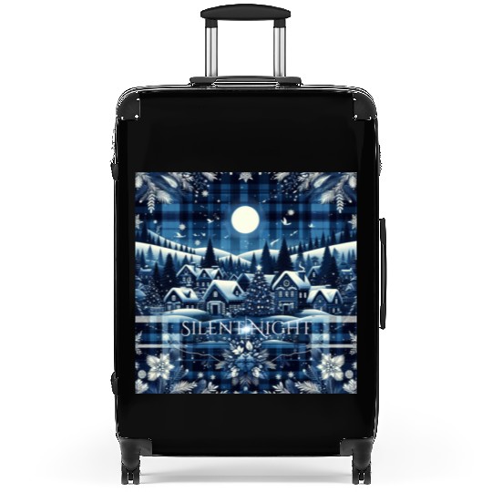flannel silent night blue and white christmas Suitcases