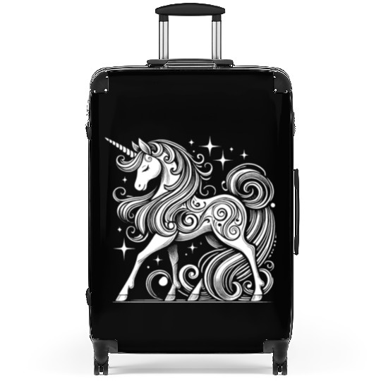 Elegant White Unicorn Silhouette Suitcases