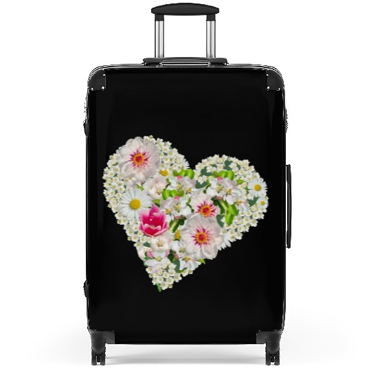 heart of flowers blossoms daisy tulip pink peony Suitcases