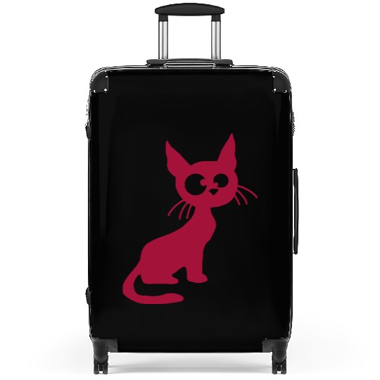 Crazy Cat Squinting Funny Eyes Grimace Fun Cartoon Suitcases