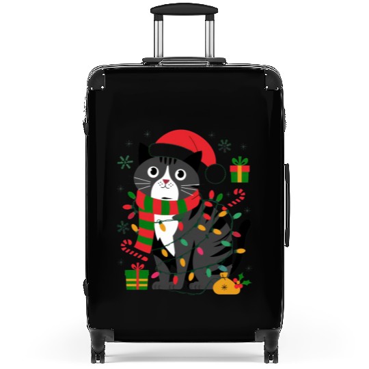 Cute Christmas Cat Design - Festive Lights Suitcases