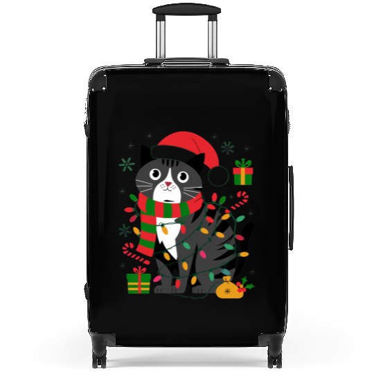 Cute Christmas Cat Design - Festive Lights Suitcases