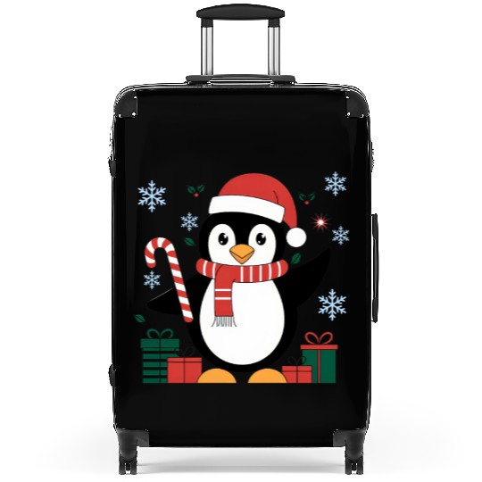 Cute Christmas Penguin - Candy Cane and Gifts Suitcases