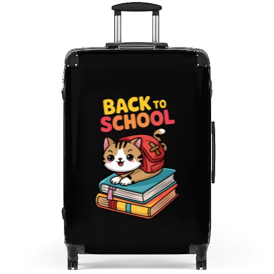 Playful Cat Back to School Illustration Suitcases