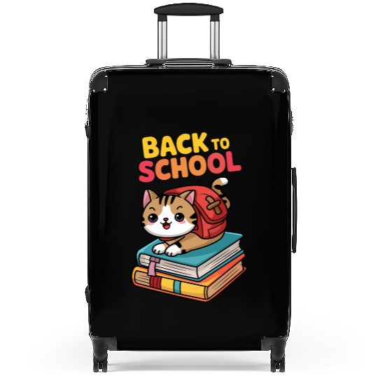 Playful Cat Back to School Illustration Suitcases