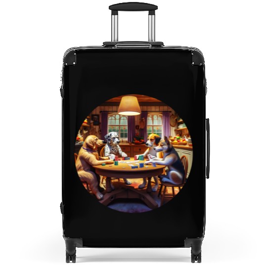 Dogs Playing Kitchen Poker Suitcases