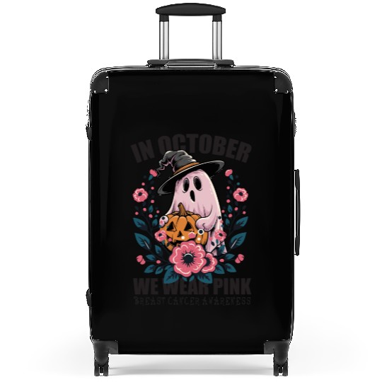 In October We Wear Pink Ghost Witch Breast Cancer Suitcases